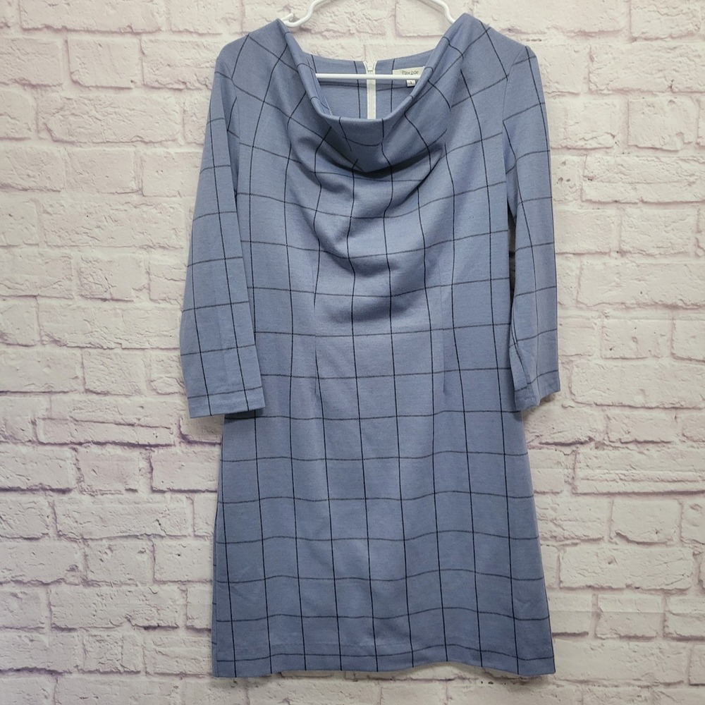Tyler Boe Blue Window Pane Lanie Dress Sz S Career Office Droop Neck 3/4 Sleeve